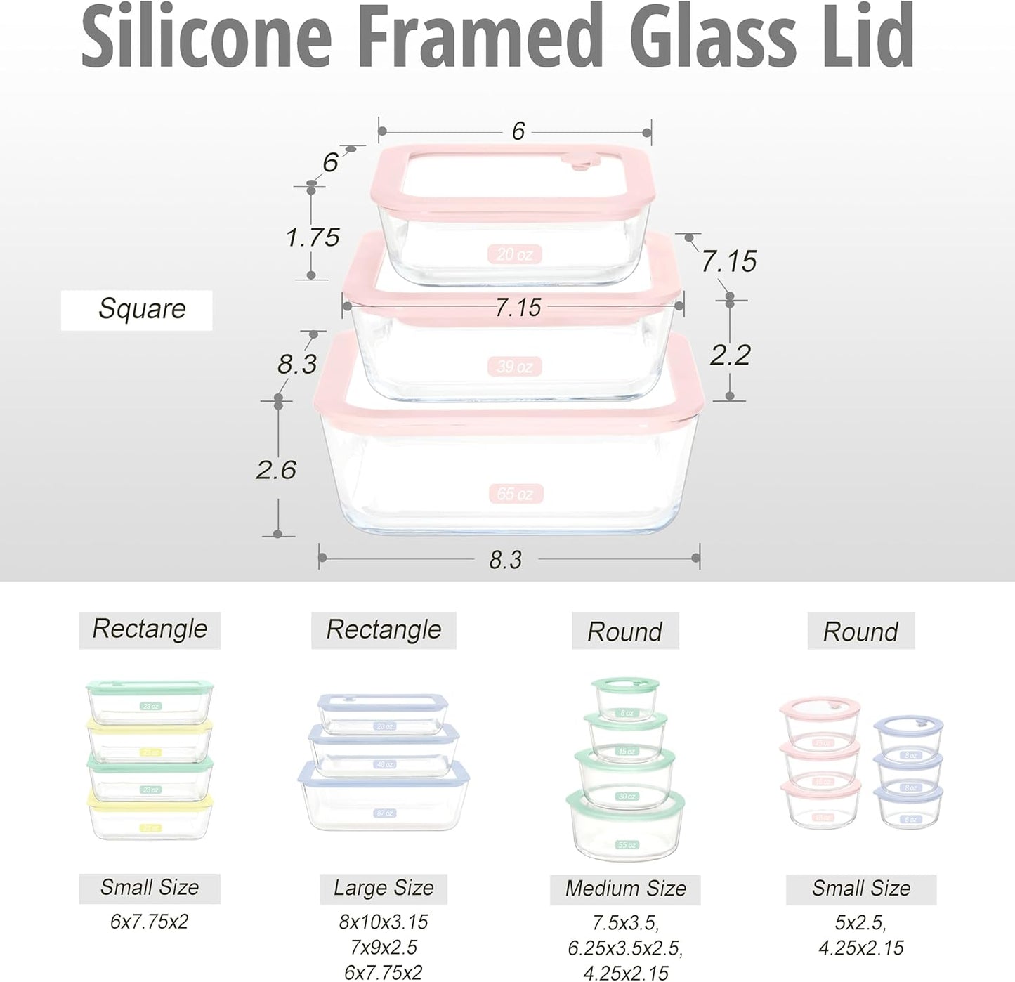 Urban Green Glass Food Container Set with Silicone Glass Lid, 3 Pack, Square Shape, Airtight, LeakProof, 100% Plastic Free, Meal Prep Food Storage Containers