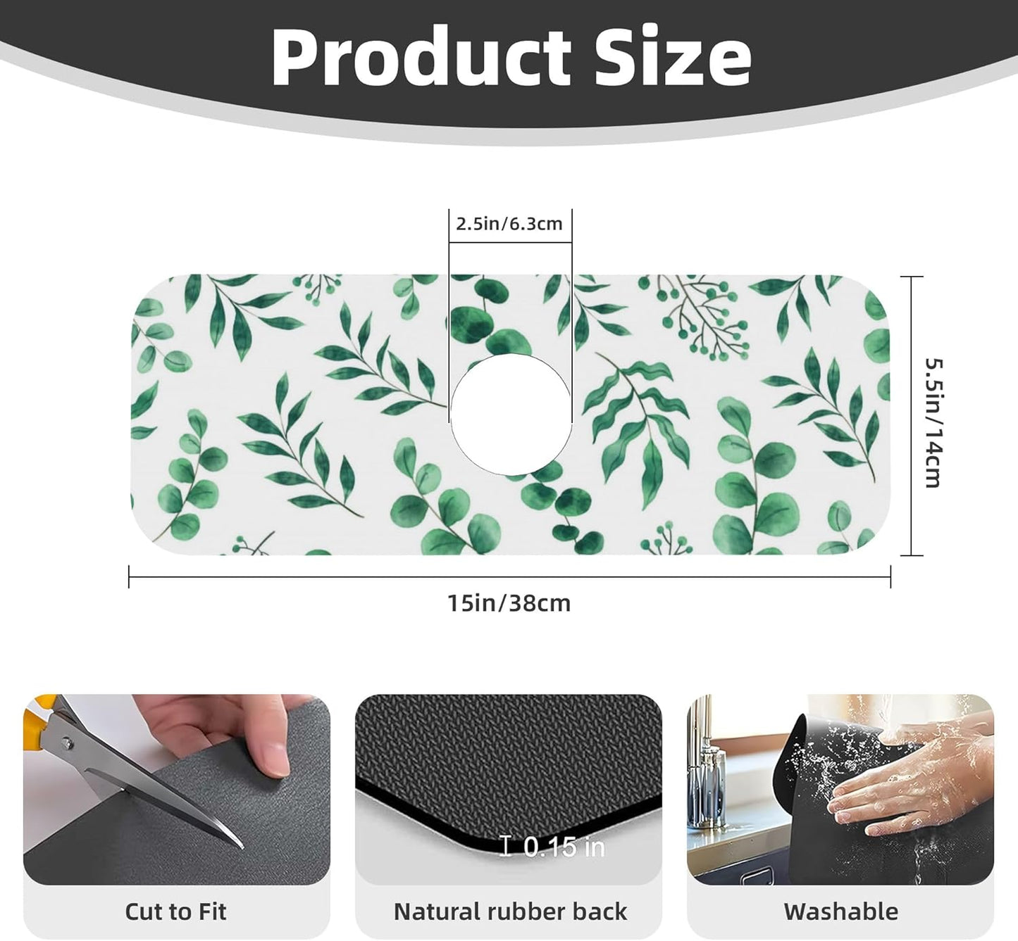 Watercolor Plant Green Leaves Dish Drying Mat for Kitchen Counter, 16"x18" Microfiber Absorbent Fast Dry Mat, 2Pcs Dish Mat Faucet Mats Sets, Large Drying Kitchen Mat Kitchen Drying Pad