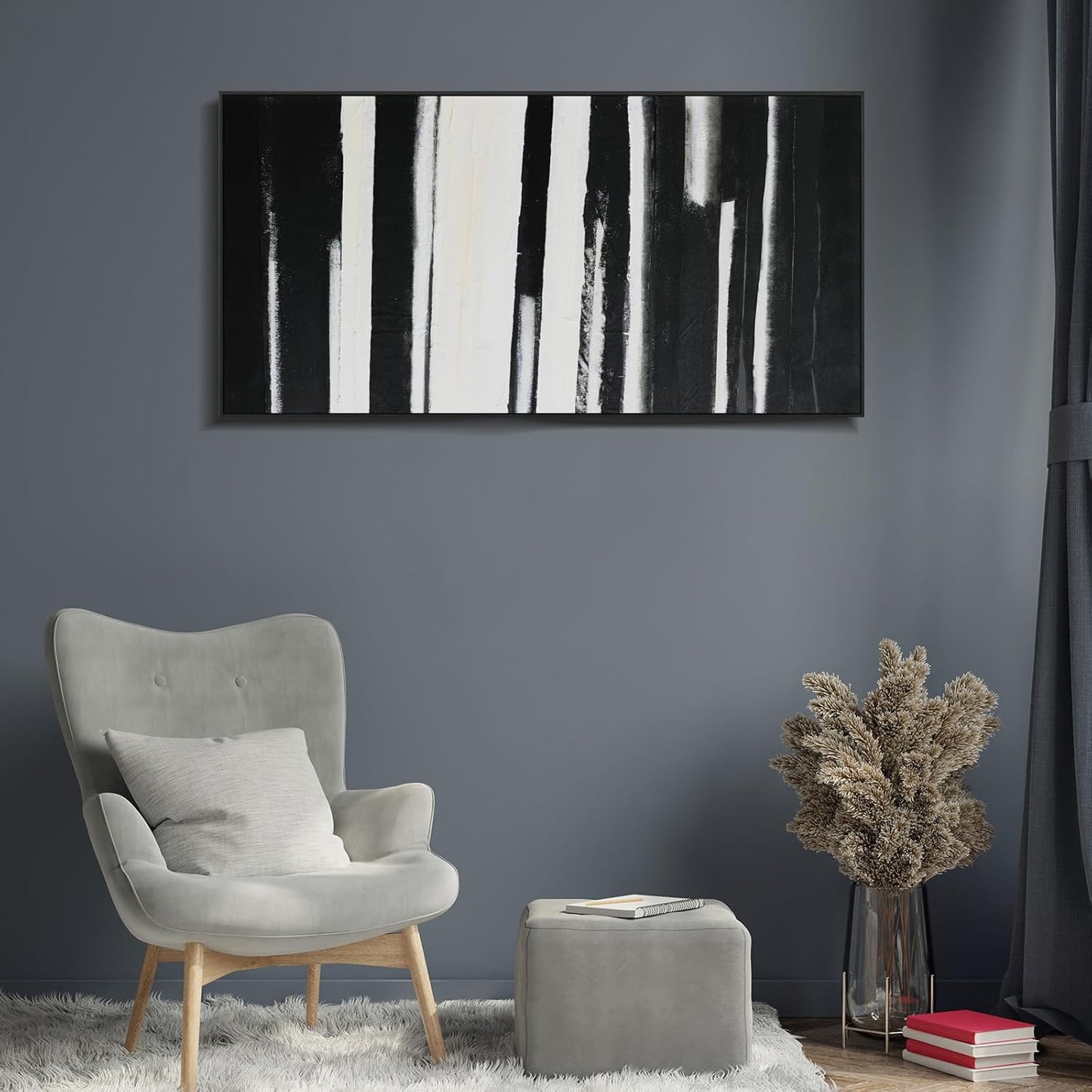 Black and White Abstract Canvas Wall Art Decor Modern Wall Decorations Home paintings Decor Wall Art Prints Framed Minimalist Stripes Artwork for Living Room Wall Bedroom Kitchen Office Decor 20"×40"