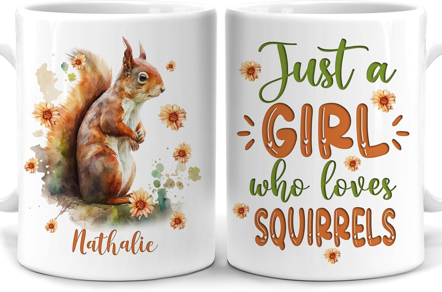 Hyturtle Personalized Gifts Squirrel Lover - Just A Girl Who Loves Squirrels Custom Name Ceramic Coffee Mug Cup 11oz - Idea Cute Animal Lover Gifts For Women, Girl Daughter On Birthday, Christmas