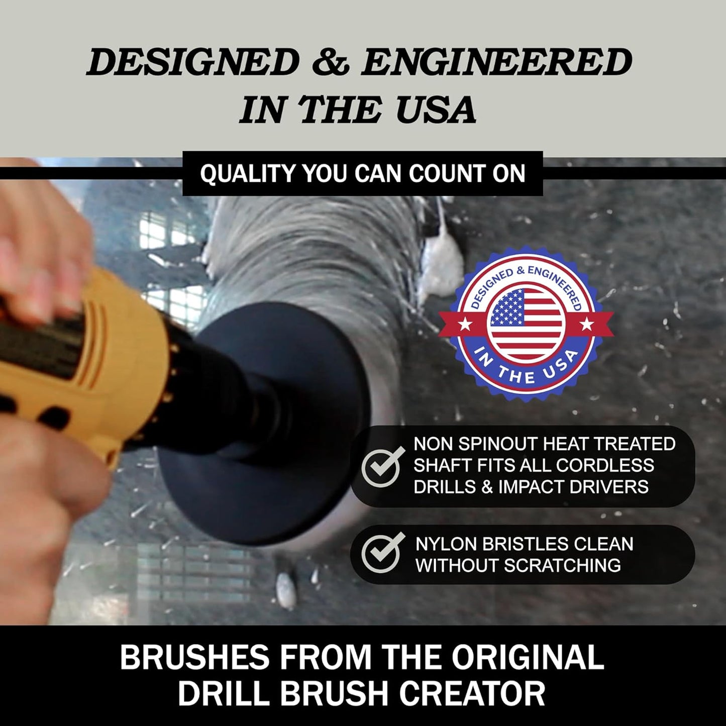 Interior Car Detailing Drill Brush Set - Soft Bristle Power Scrubber Attachments for Cleaning Car, Truck, Upholstery, Carpet, Leather, Seats, Wheels, Rims, Dash, Console, & Trim - Nylon Auto Scrubber