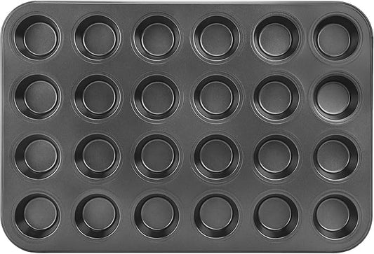 Beasea Mini Muffin Pan 24 Cups Nonstick, 1 Pack 24 Mini Small Cup Non Stick Muffin Baking Pan Tin Tray Carbon Steel Bakeware Individual Cupcake Baking Pan - Black