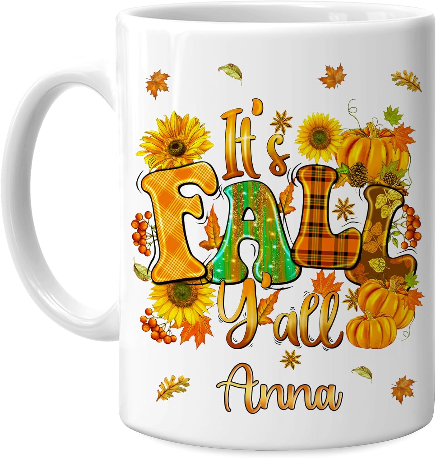 Hyturtle Personalized Fall Autumn Mug Gifts - It's Fall Y'all - Custom Name Coffee Cup Ceramic Mug 11oz 15oz - Autumn Gifts - Fall Thanksgiving Decor Gift - Birthday Christmas