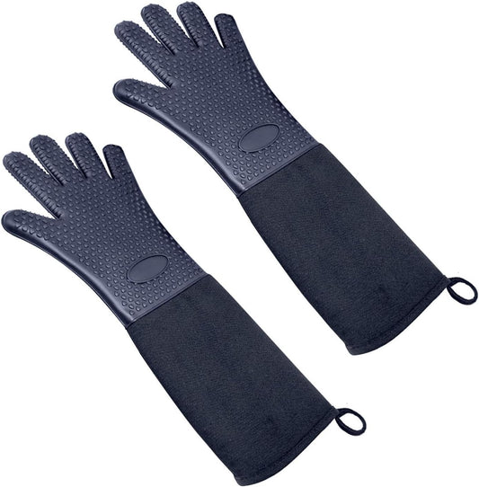Extra Long Oven Mitts Heat Resistant Cotton Lining Oven Thick Gloves Kitchen Food Service Mittens for Pot Holders Cooking Baking BBQ (19.7 Inch Black -1pair)