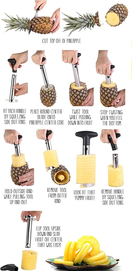 Apple Corer + Pineapple Tool + Herb Kale Stripper- Lever Tool by BRIGHT KITCHEN Stainless Steel Pear Fruit Seed Remover Cherry Red Grip with Serrated Blade (Apple + Pineapple + Herb)