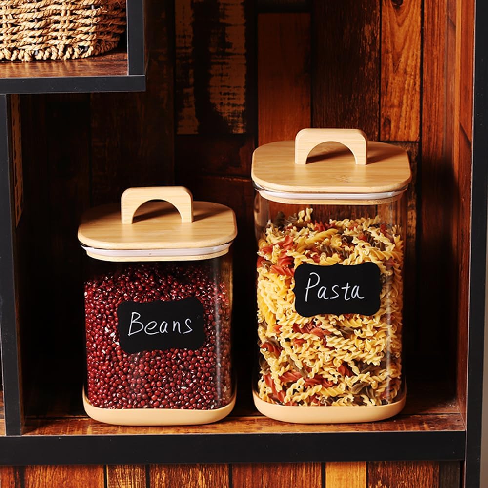 Large Glass Flour and Sugar Containers, Set of 2-100 oz Glass Laundry Pods Containers with Airtight Handle Lids, Square Glass Jars with Bamboo Lids for Laundry Room Organization (Small)