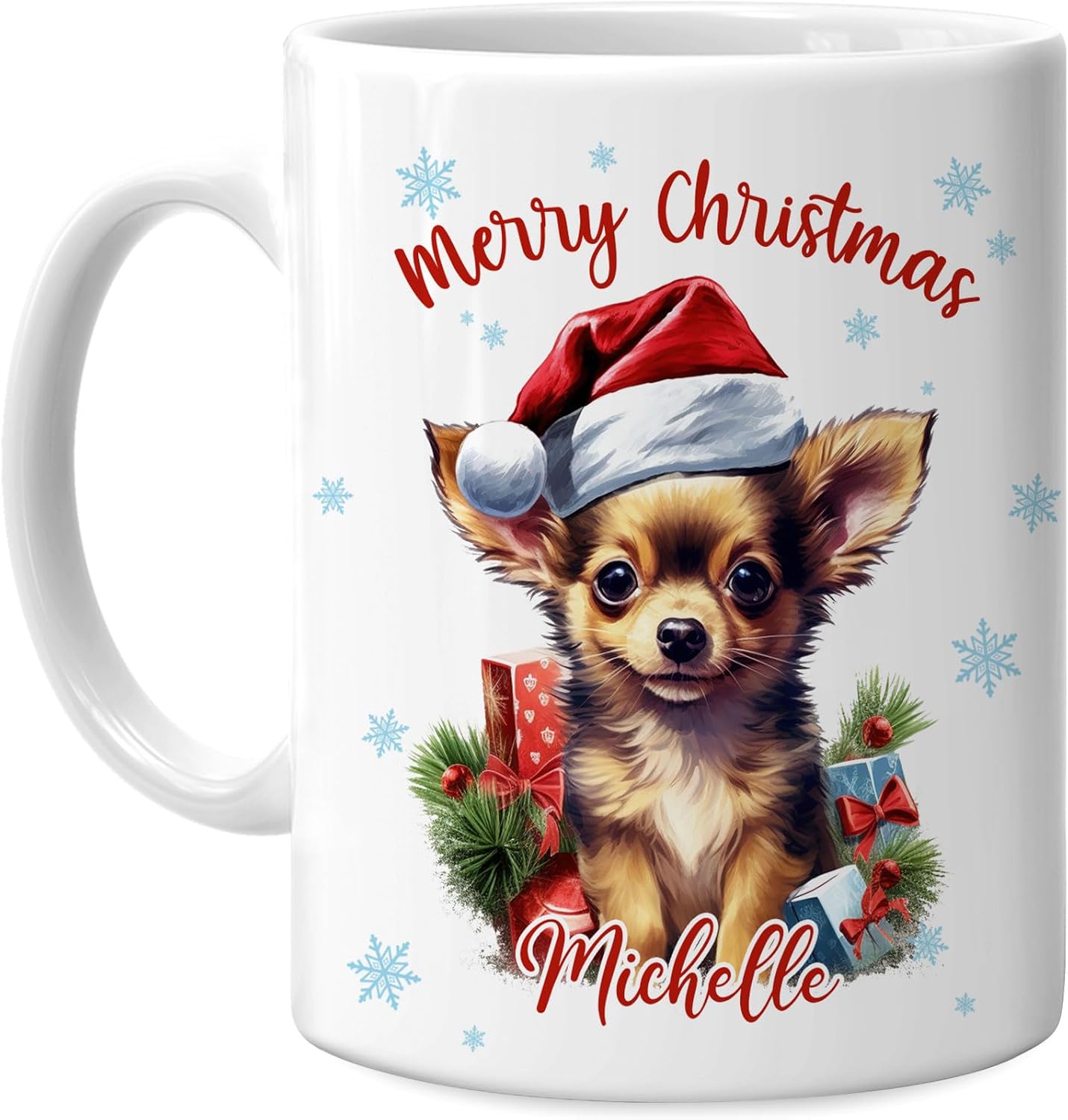 Hyturtle Personalized Gifts Dog Lover - Chihuahua Merry Christmas Custom Name Ceramic Coffee Mug Cup 11oz - Cute Animal Lovers Gifts For Women, Girl kids Family On Birthday, Christmas