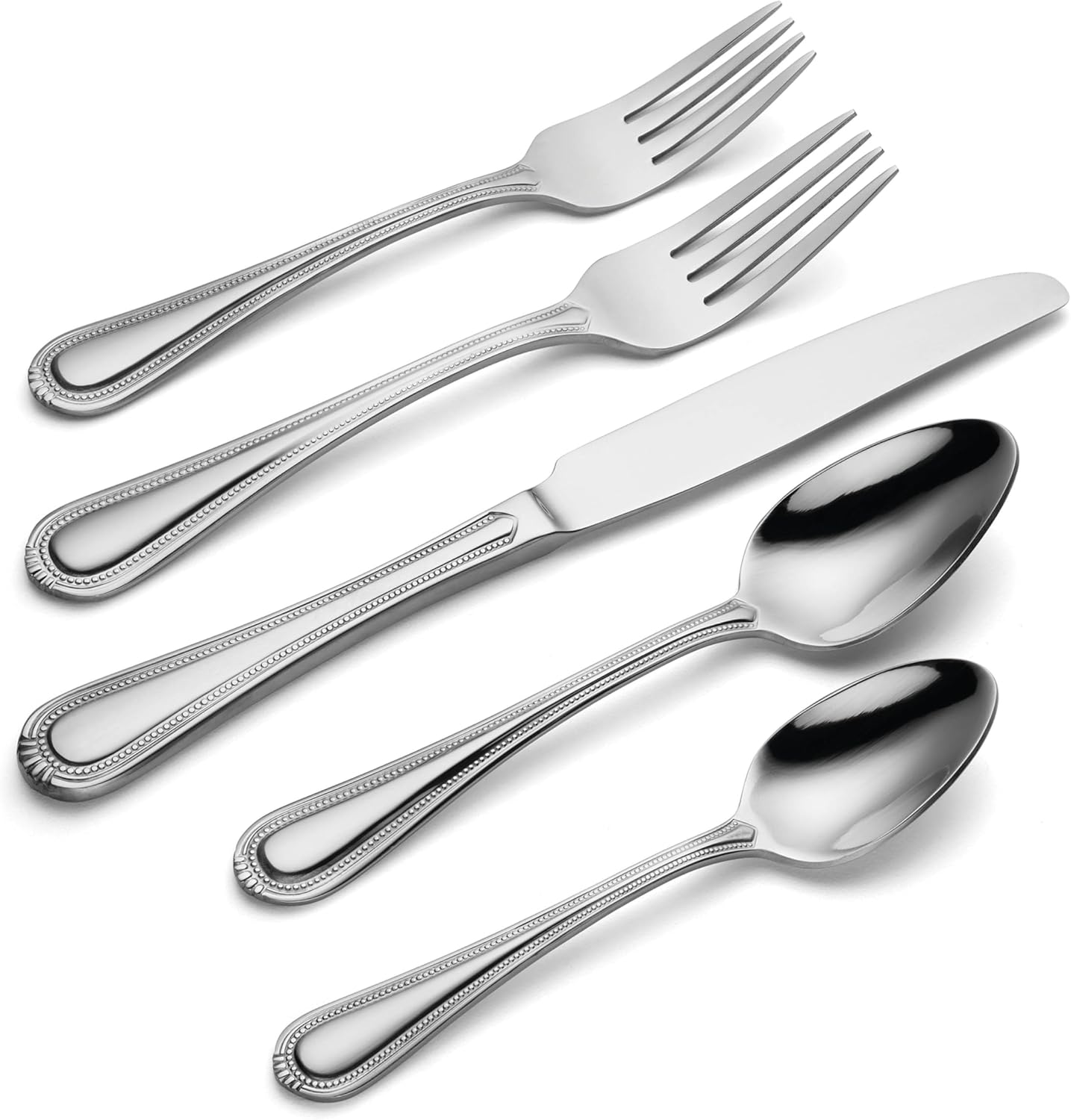 Oneida Silverware Set For 8, Countess 45-Piece Everyday Flatware Set with Serving Utensils, Service For 8, Bead Pearl, 18/0 Stainless Steel, Dishwasher Safe,Knives Spoons & Forks Set (Silver 45 Piece)