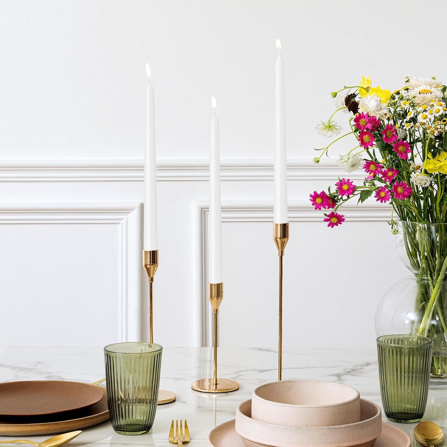 30 Pack White Taper Candles - 10 inch Dripless, Smokeless & Unscented | Long Burning 8 Hours | Hand Poured Tall Candlesticks | Bulk Decorative Candles for Home, Weddings & Parties