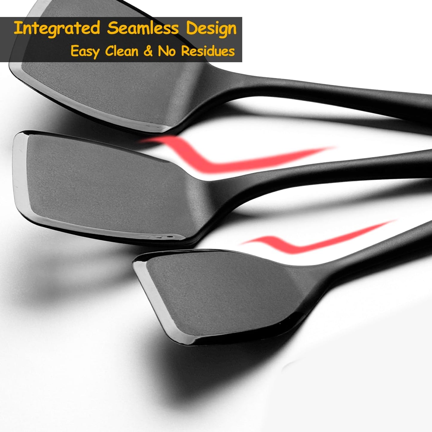 Silicone Spatula Set, 600°F Heat Resistant Silicone Spatula Turner Flipper for Cooking, Non Stick and Non Scratch Kitchen Utensils for Eggs, Burgers, Crepes, 2-Pack Solid Spatulas Set, Black