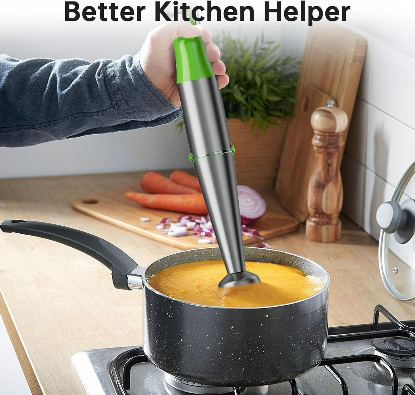 Immersion Blender Handheld Corded Hand Blenders Set 1100W, Trigger Variable Speed 5 in 1 Stick Emulsifier with Chopper, Whisk and Frother for Soup, Baby Food and Smoothies, Apple Green