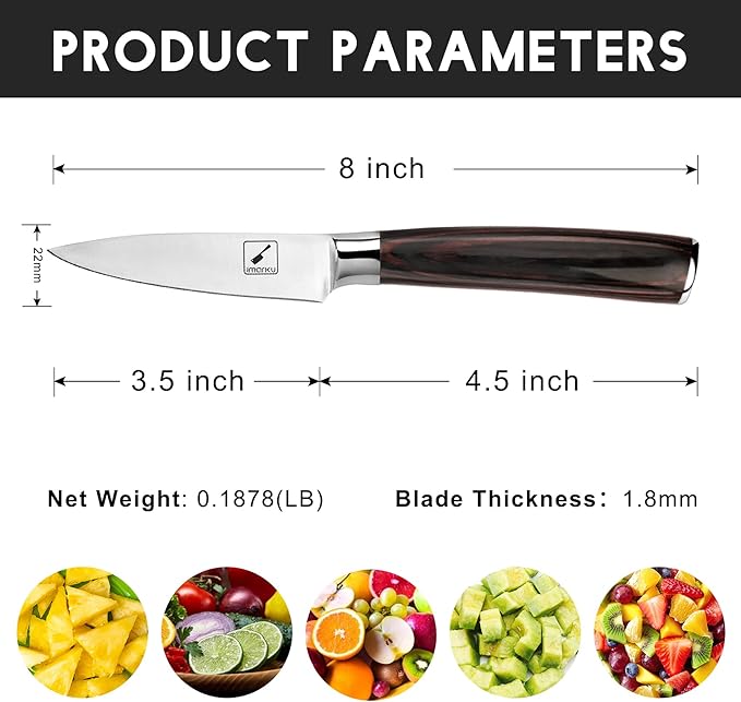 imarku Paring Knife - Paring Knives, 3.5 Inch Small Kitchen Knifes - Japanese SUS440A Stainless Steel Fruit Knife, Ergonomic Pakkawood Handle, Ultra Sharp Blade, Unique Gifts for Men and Women