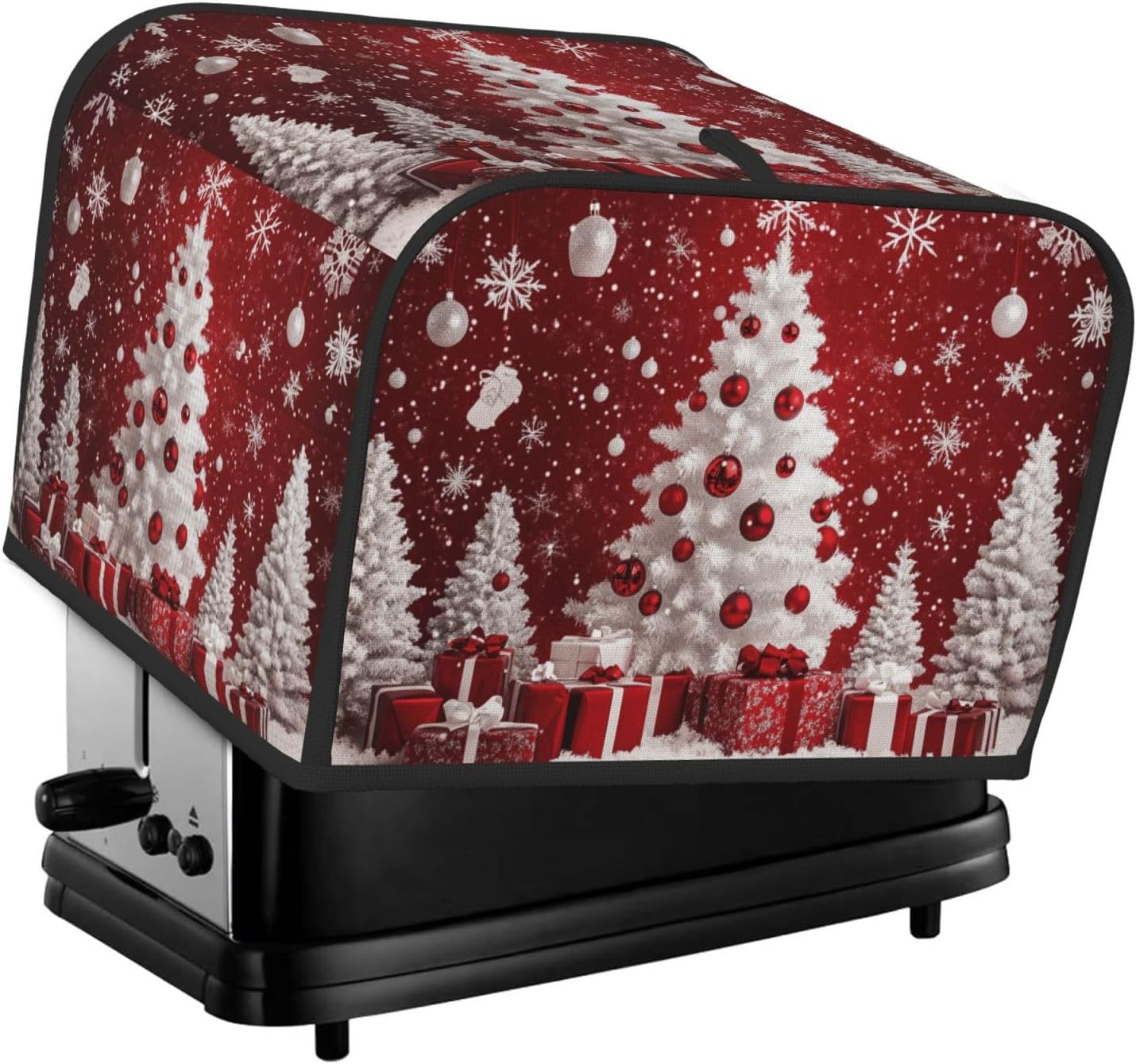 Toaster Cover 4 Slice Red Christmas Tree Ball Xmas Kitchen Small Appliance Covers with Pockets Dust and Fingerprint Protection