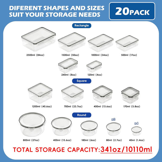40 PCS Plastic Food Storage Containers with Lids Airtight, BPA-Free Leakproof Meal Prep Container Set for Kitchen Storage Reusable, Microwave Dishwasher Safe Stackable with Labels & Marker
