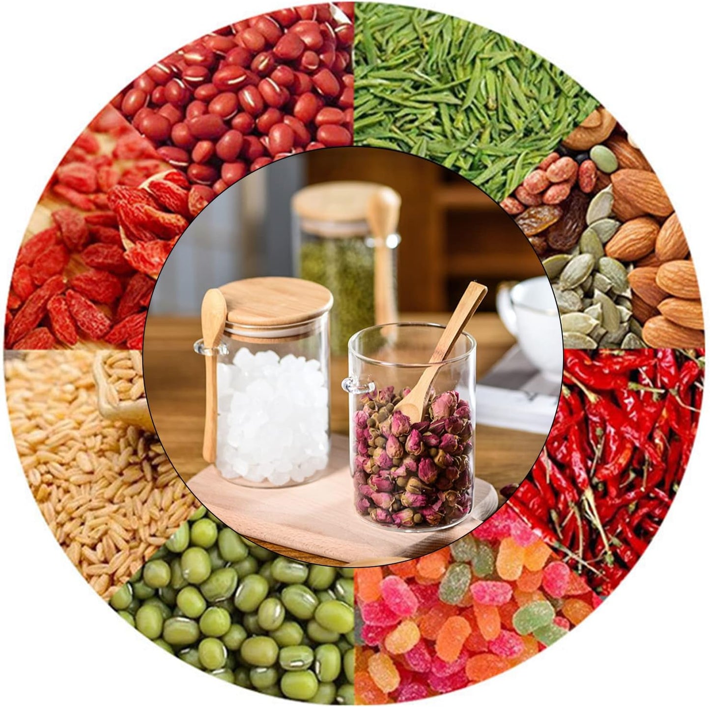 6 Pack 18.2 oz Overnight Oats Containers with Lids,Sealed Borosilicate Glass Jars with Bamboo Lid and Spoon,Clear Food Storage Jar for Kitchen,Candy, Spices, Coffee Beans,Cookies, salad, Oats, Flour