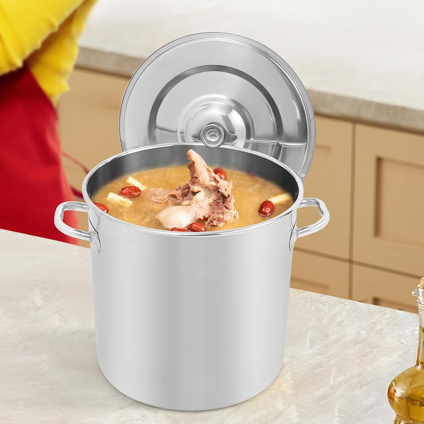 Stock Pot with Lid, 304 Stainless Steel Big Pots for Cooking, 34 Quart Stockpots with Hanging Lid and Handle, Anti-Corrosion, Anti-Rust, Used for Induction Stoves, Gas Stoves, Electric Stoves