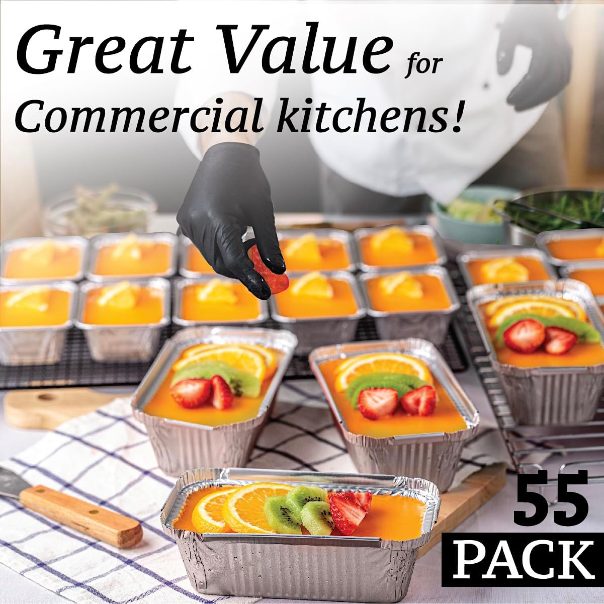 Spare Essentials (55 Pack Aluminum Loaf Pans with Lids 1.5 LB Disposable Bread Tins for Baking, Lunch Containers, Single Serve Baking Dishes - Foil Loaf Pans, Aluminum Bread Pans 7.8 x 4.3 x2 Inches