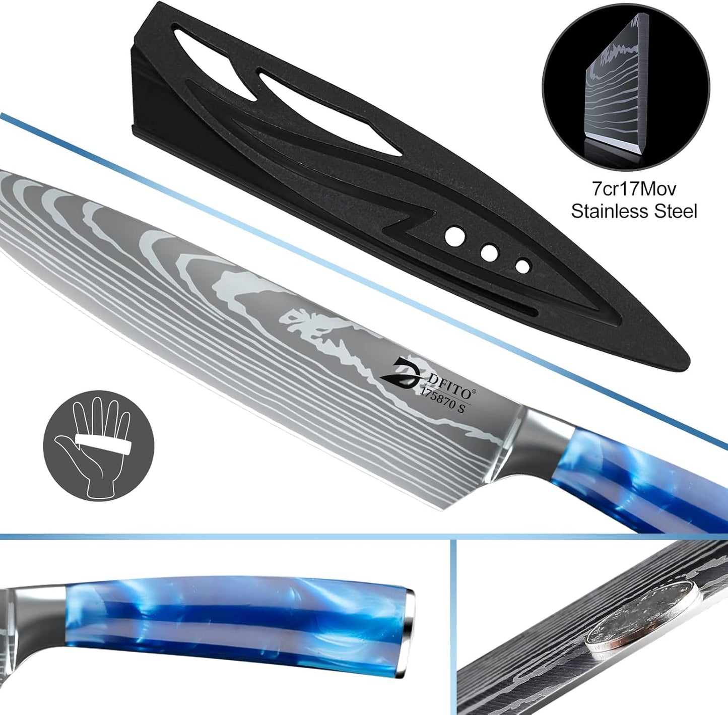 Dfito Chef Knife Sets with Roll Bag, 9 Pieces Professional Knife Set, High Carbon Stainless Steel Kitchen Chef Knife Set, Red Pakkawood Handle, Dishwasher Safe