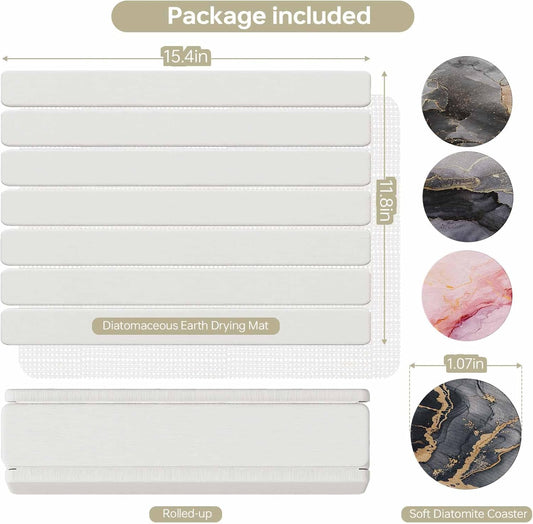 5 PCS 16" x 12" Stone Dish Drying Mat for Kitchen Counter, Quick Dry Stone Mat Diatomaceous Earth, Super Absorbent Drying rack for Dishes, Cups in Kitchen and Bathroom, Fits Any Countertop