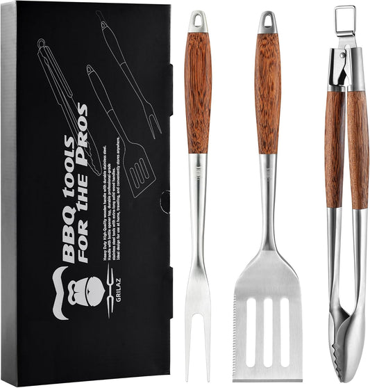 Heavy-Duty Panga-Panga BBQ Grilling Tools Set. Extra Thick Stainless Steel Multi-Function Spatula, Fork & Tongs | Essential Accessories for Barbecue & Grill. Ideal Gift for Father