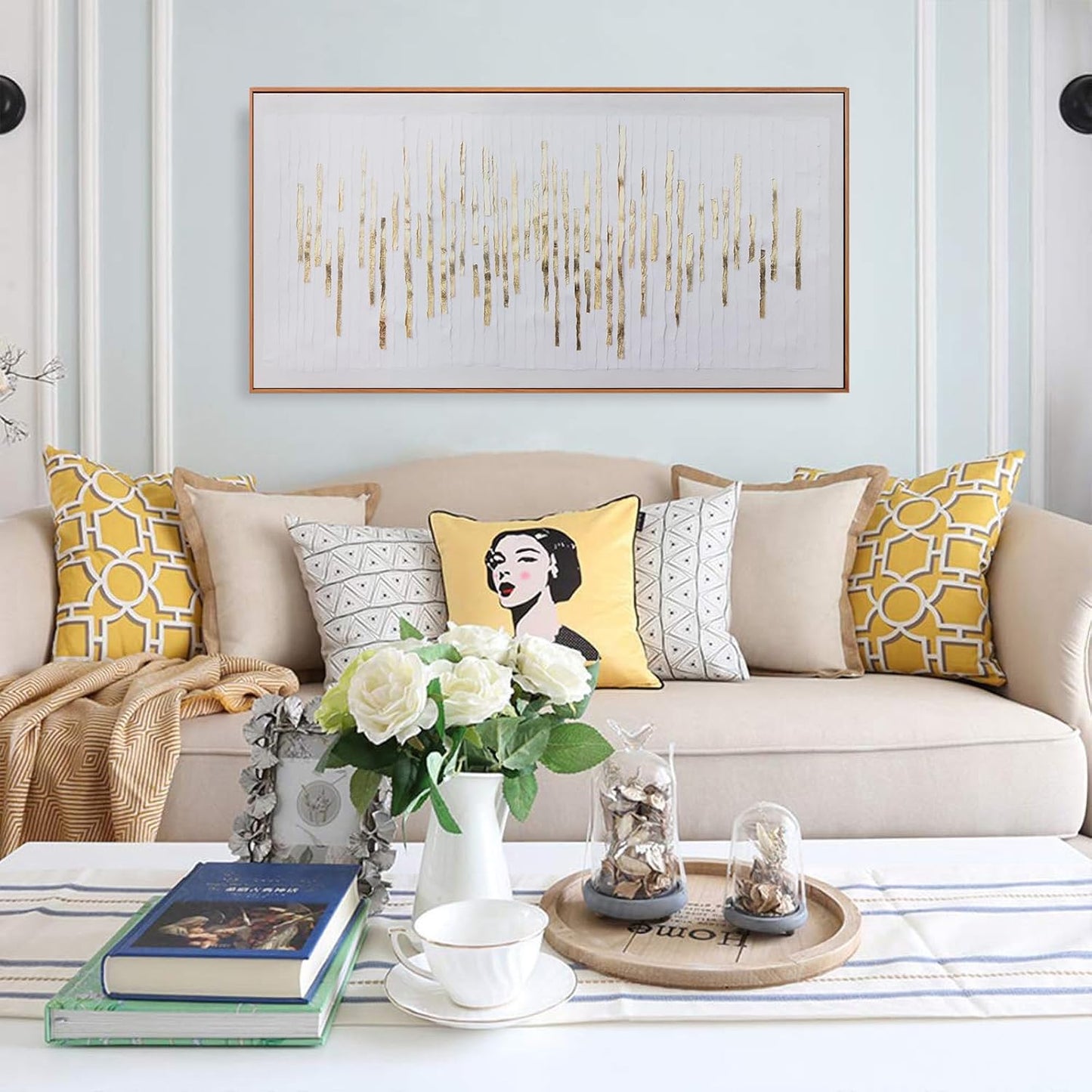 Wall Art Framed Ready To Hang Home Decor Artwork White Background Golden Decoration Golden Years Wall Art Prints Canvas Painting For Living Room Bedroom Office Decoration 24"X 48"