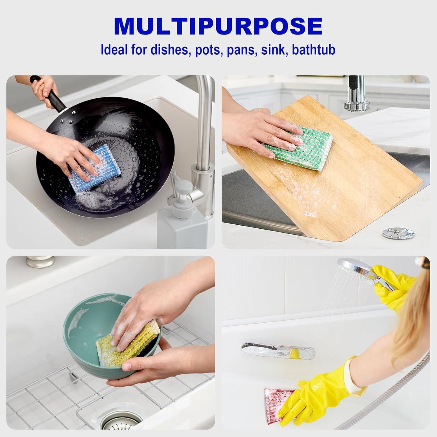 Premium 8-Pad Sponges Kitchen - Upgraded Dish Sponge, Scrubber, Brush, Ideal for Dishes, Pots, Sink