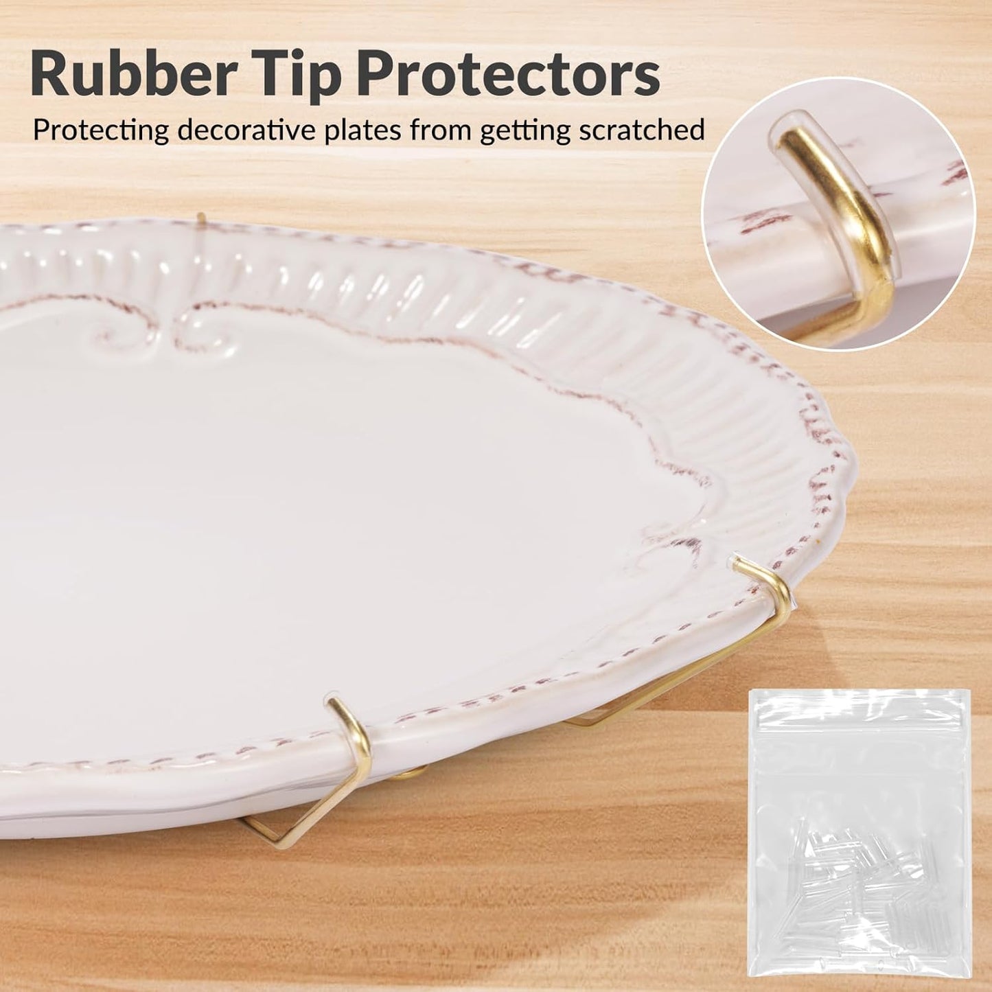 12-Pack Invisible Wall Plate Hangers, 4/6/8 Inch Brass Plate Holders with 16-Pack Wall Hooks