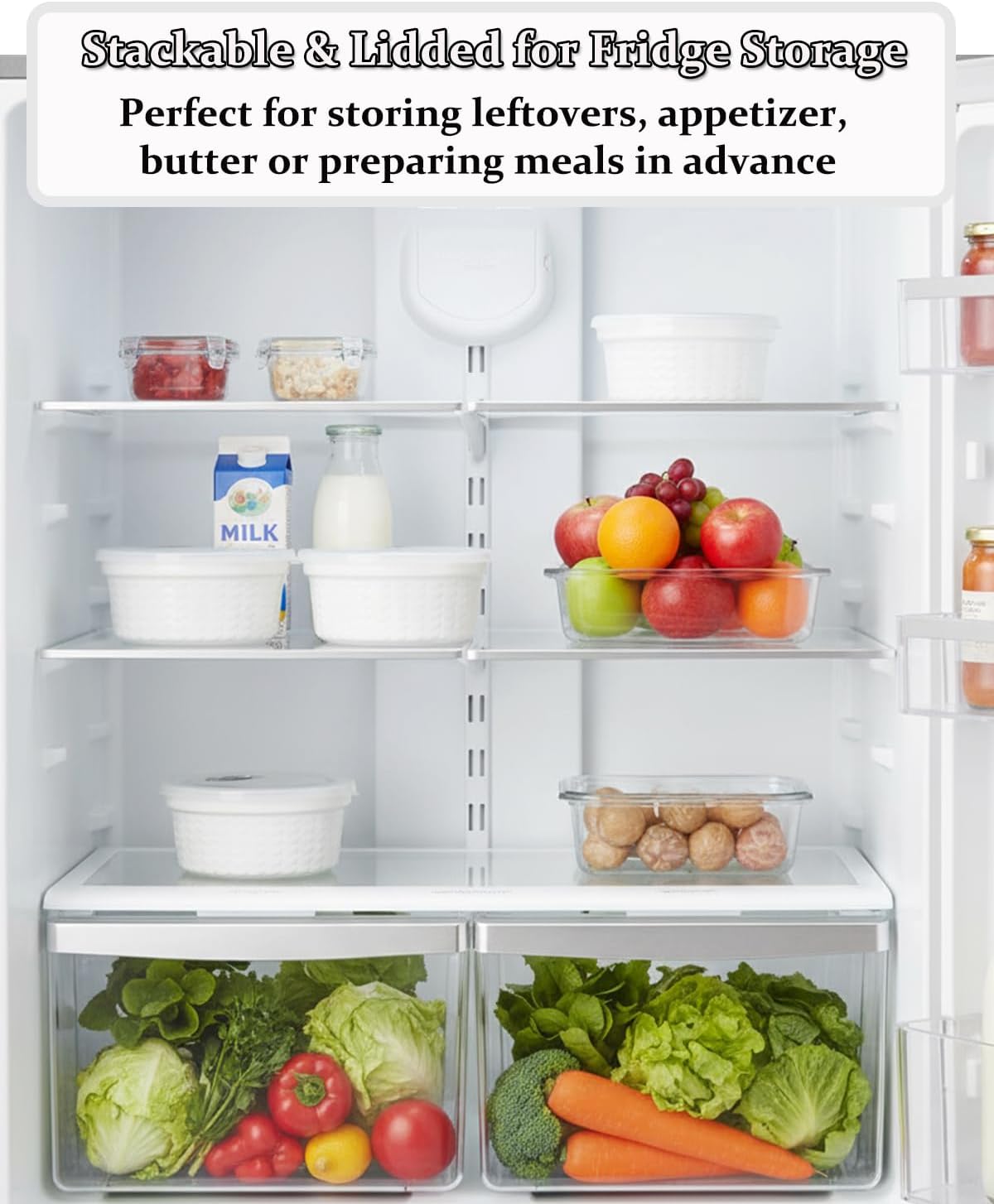 40oz Large Ceramic Mixing Bowls with Lids Set of 4, Ramekin Bowls Oven Safe, Serving Bowls with Lids, Meal Prep Containers, Airtight Food Storage Containers Set for Housewarming, White