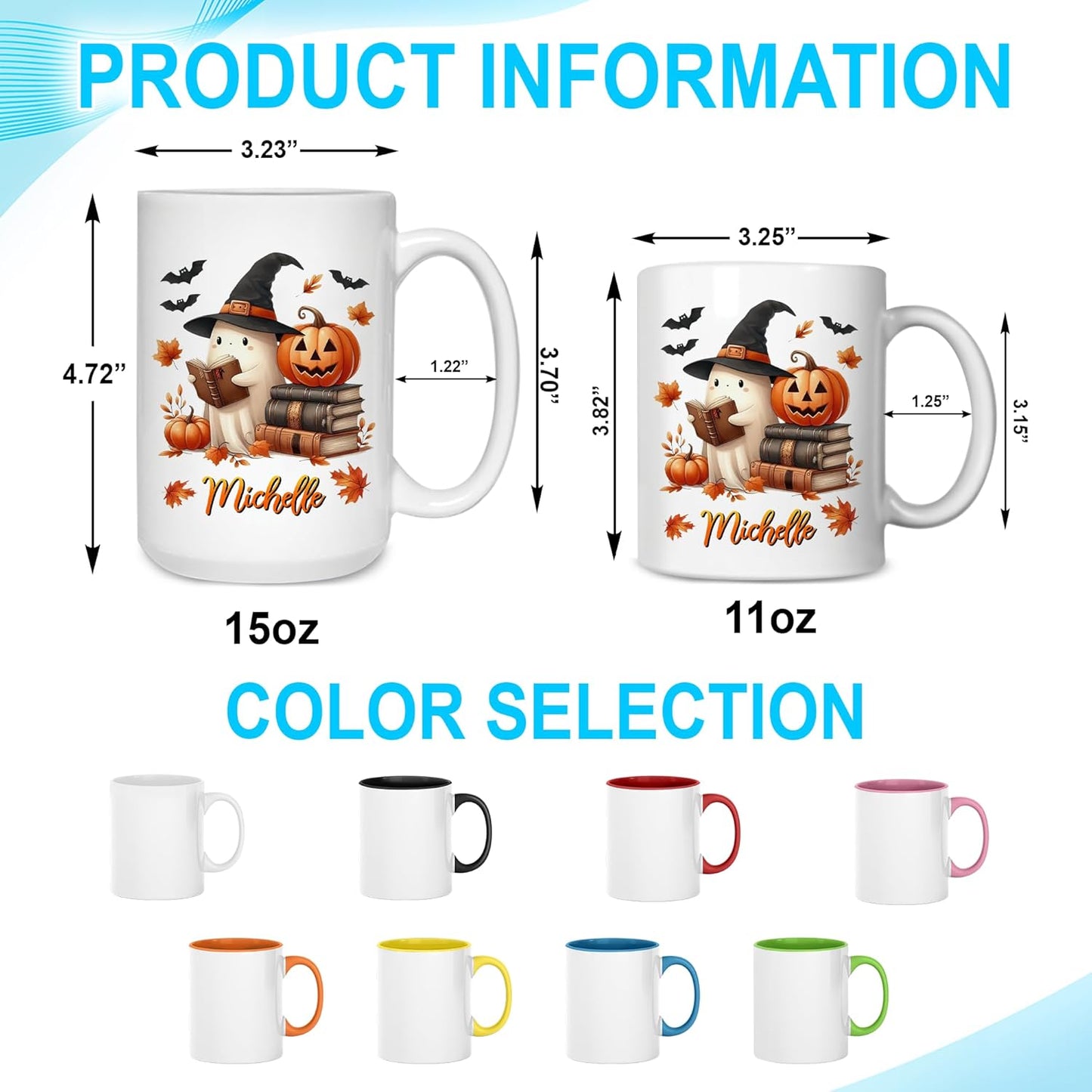 Hyturtle Personalized Cute Ghost Read Book Mug - Book Gifts For Women Lover - Bookish Gift For Bookworm Librarian - Inspirational Librarian Teacher Present - Custom Coffee Cup Ceramic Mug 11 Oz 15 Oz