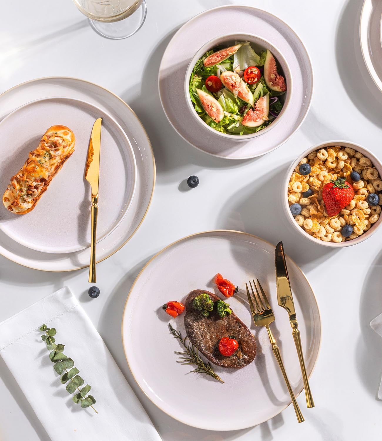 TheTerra Ceramic Dinnerware Sets for 4, 12 Pieces Handmade Reactive Glaze Plates and Bowls Set, Scratch Resistant Dish Set, Oven & Microwave & Dishwasher Safe, Primrose Pink