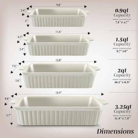 COOK WITH COLOR Casserole Dishes for Oven, Porcelain Baking Dishes, Ceramic Bakeware Sets of 4, Rectangular Pans Handles for Baking Cake Kitchen