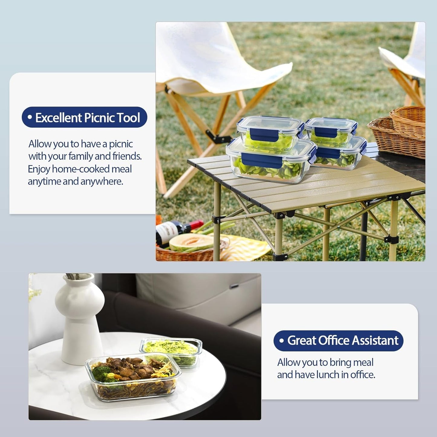 Glass Food Storage Containers with Lids Airtight, [10 Pack] Glass Meal Prep Containers, Storage Container Set with Bpa-free Lid for Food, Lunch Bento Box