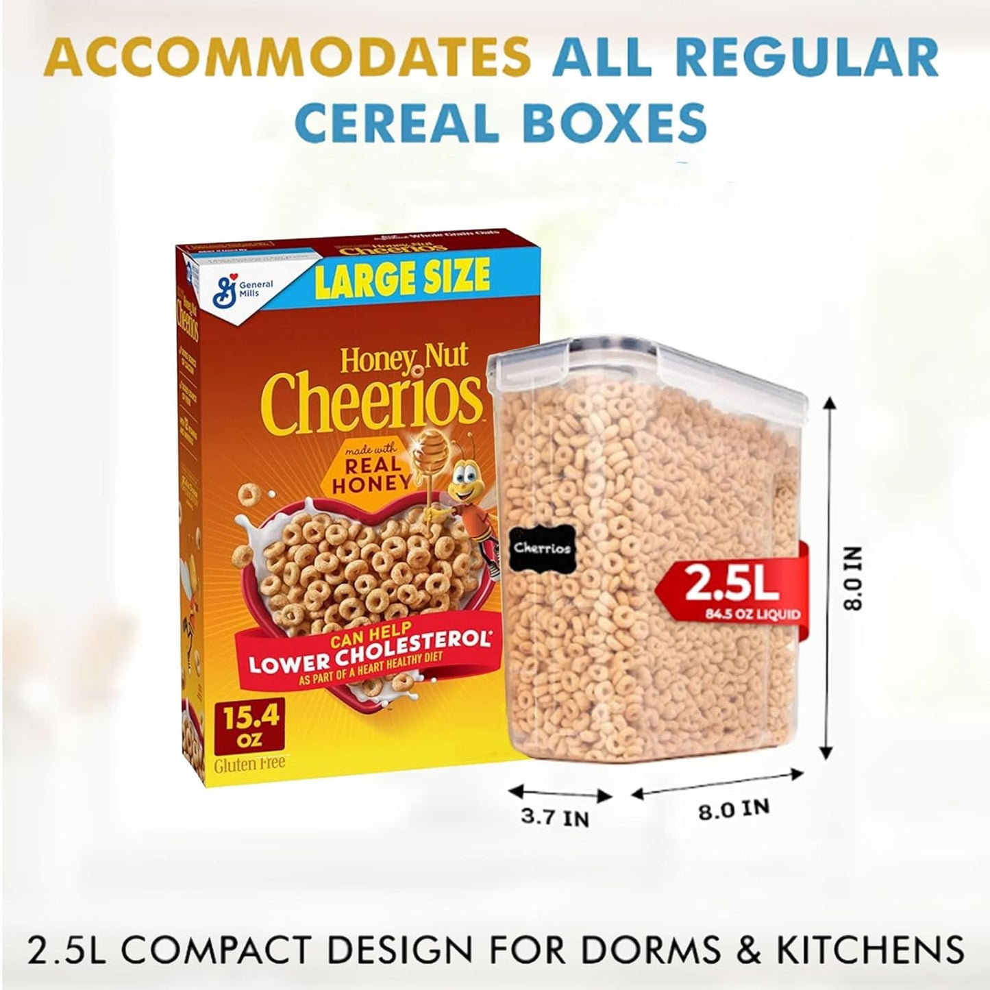 Shazo 2 Pack (15.4 Oz Cereal Capacity) Small Airtight Cereal Containers Storage with Lids, Perfect Space Saving BPA-Free Plastic Container, Pantry Organization and Canister for Rice, Sugar & Flour