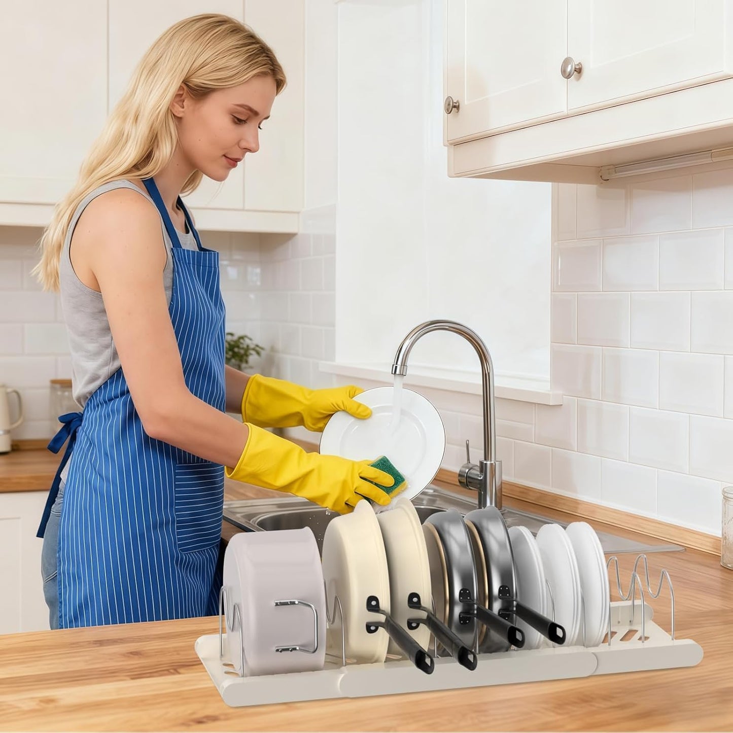 Pots and Pans Organizer Under Cabinet,Expandable Pot Lid Holder with 10 Adjustable Dividers,Pot Rack,Kitchen Pantry Countertop Storage for Bakeware, Cutting Boards, Frying, Lid, Cookware,Dishes