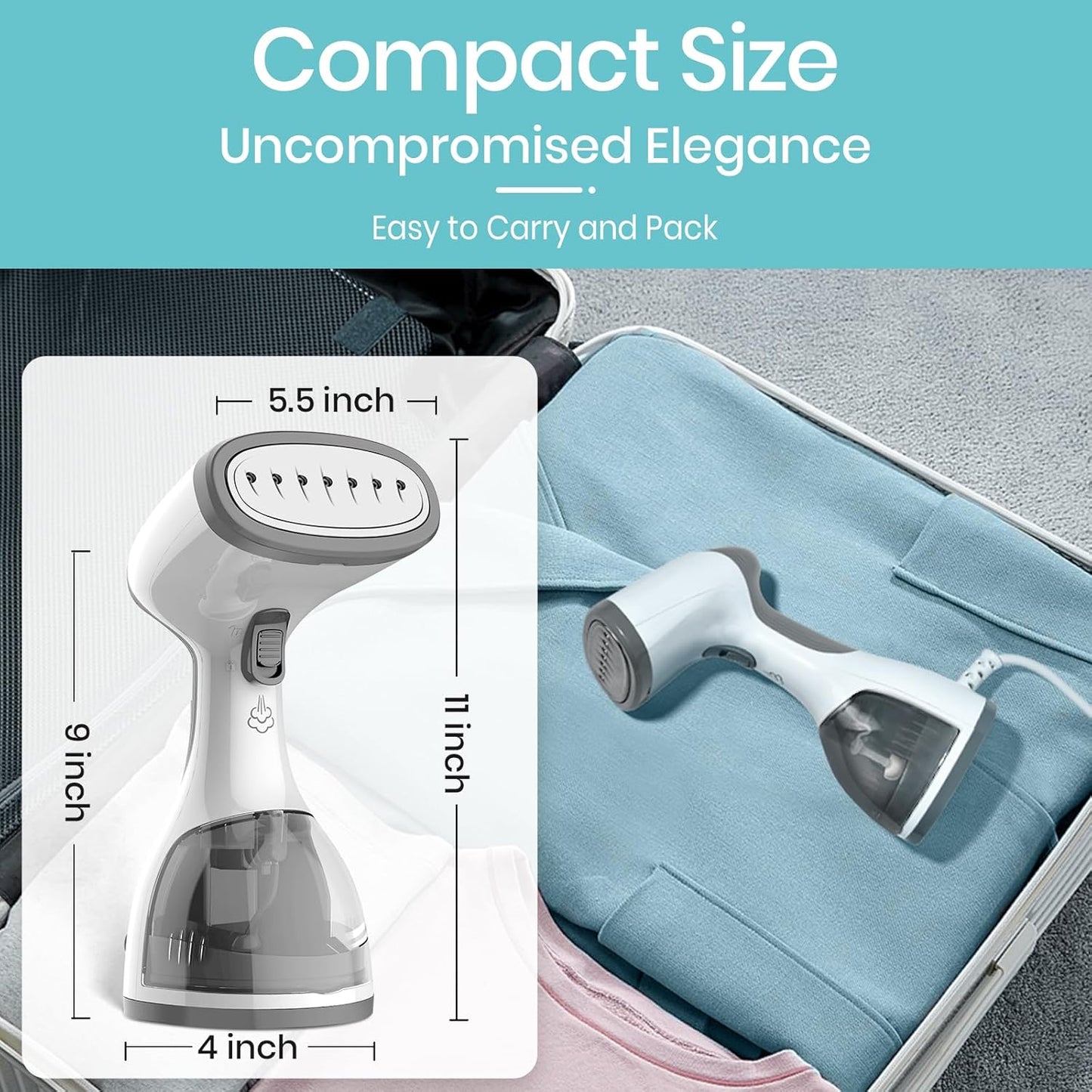 Steamer for Clothes 1500W，30S Fast Heat Plancha a Vapor Para Ropa, 260ML Water Tank Clothing Garment Fabric Iron Travel Steamer Handheld Portable for Wrinkles (Grey)