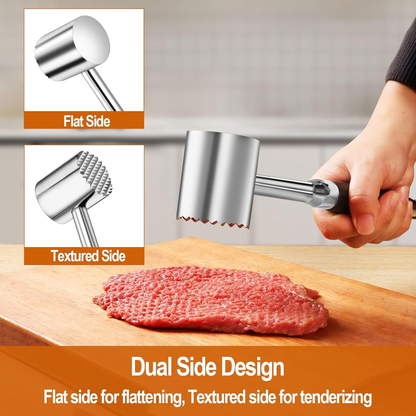 Meat Tenderizer Mallet - Lever Labor-Saving 304 Stainless-Steel Meat Tenderizer Tool for Tenderizing Chicken, Beef, Pork