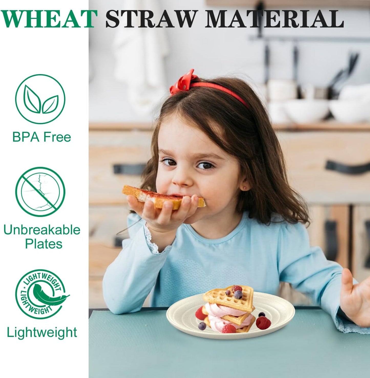 8 Pack Snack Plates, Unbreakable Wheat Straw Plate 5.7 Inch, Plastic Plates Reusable for Dessert, Appetizer, Bread, Microwave & Dishwasher Safe Small Plate for Kitchen,Camping (Beige)