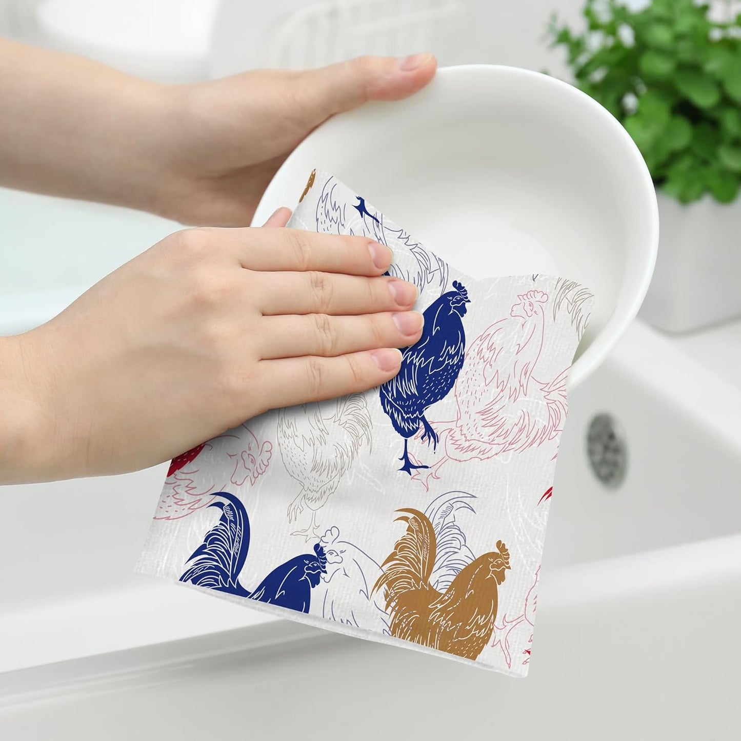 Rooster Chicken Kitchen Towel Set of 2 Soft Absorbent Decorative Hand Towels Farmhouse Kitchen Decor Tea Towels Farmhouse Dish Towels for Kitchen Drying Bathroom Holiday Home Decor 16"x24"