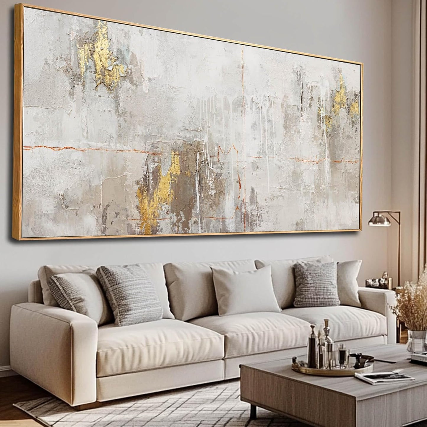 VAYIMDH Abstract Canvas Wall Art Graffiti Wall Decor Gold and White Wall Decorations 36"x70" Decorative Pictures for Bedroom Office Artwork