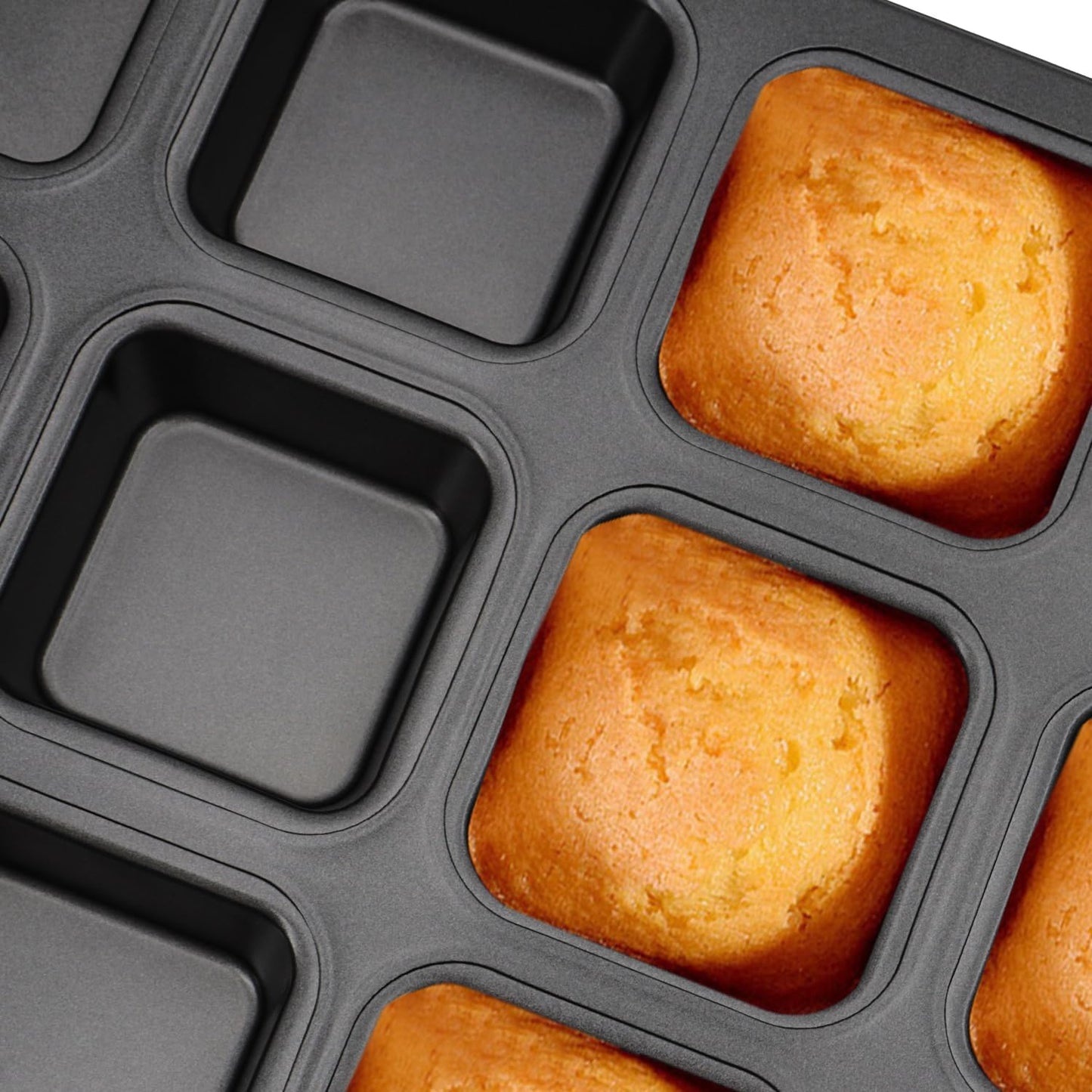 2 Packs Square Muffin Baking Pan, Premium Steel Muffin Pan for Baking, Nonstick Cupcake Tin Cheesecake Pans, Bakeware Muffin Top Pan (12 Cups, Black Grey)