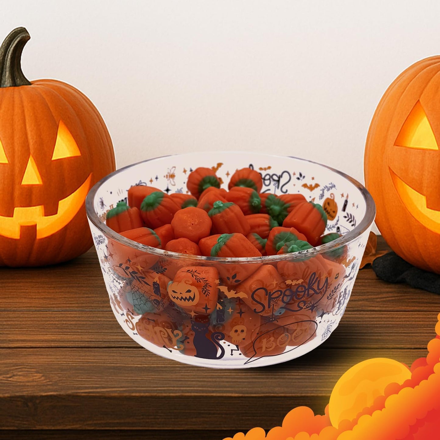 DURA LIVING Halloween Glass Food Storage Containers with Lids | Set of 4 (2 Containers + 2 Lids) 4-Cup | Spooky Design, BPA-Free, Microwave & Dishwasher Safe|Perfect for Meal Prep, Snacks & Leftovers