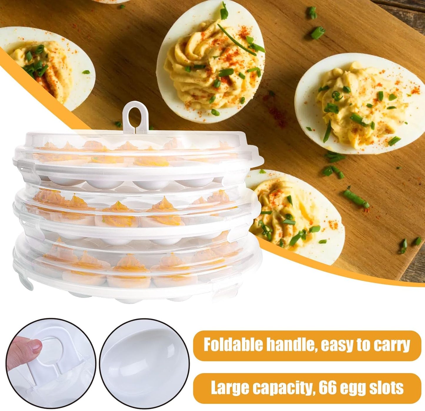 HANSGO Deviled Egg Containers with Lid, 3PCS Deviled Egg Platter Carrier Holder Trays with 66 Slots for Festival Party and Home Kitchen, White