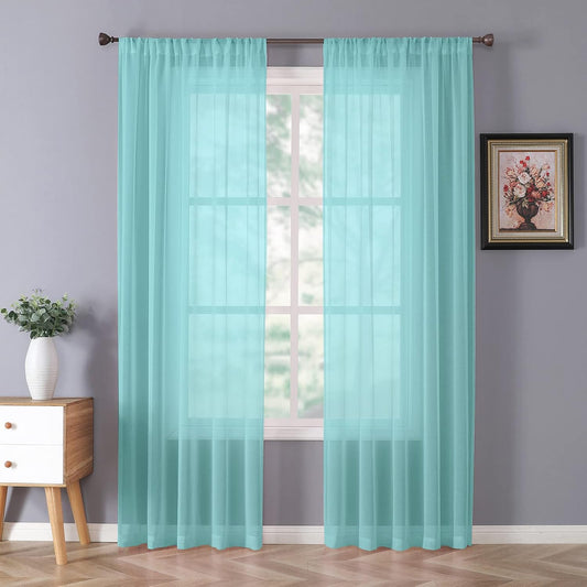 Tollpiz Sheer Curtain Linen Textured Living Room Curtains Sheer Light Filtering Rod Pocket Voile Curtain for Bedroom, 54 x 72 inches Long, Crystal Blue, Set of 2 Panels