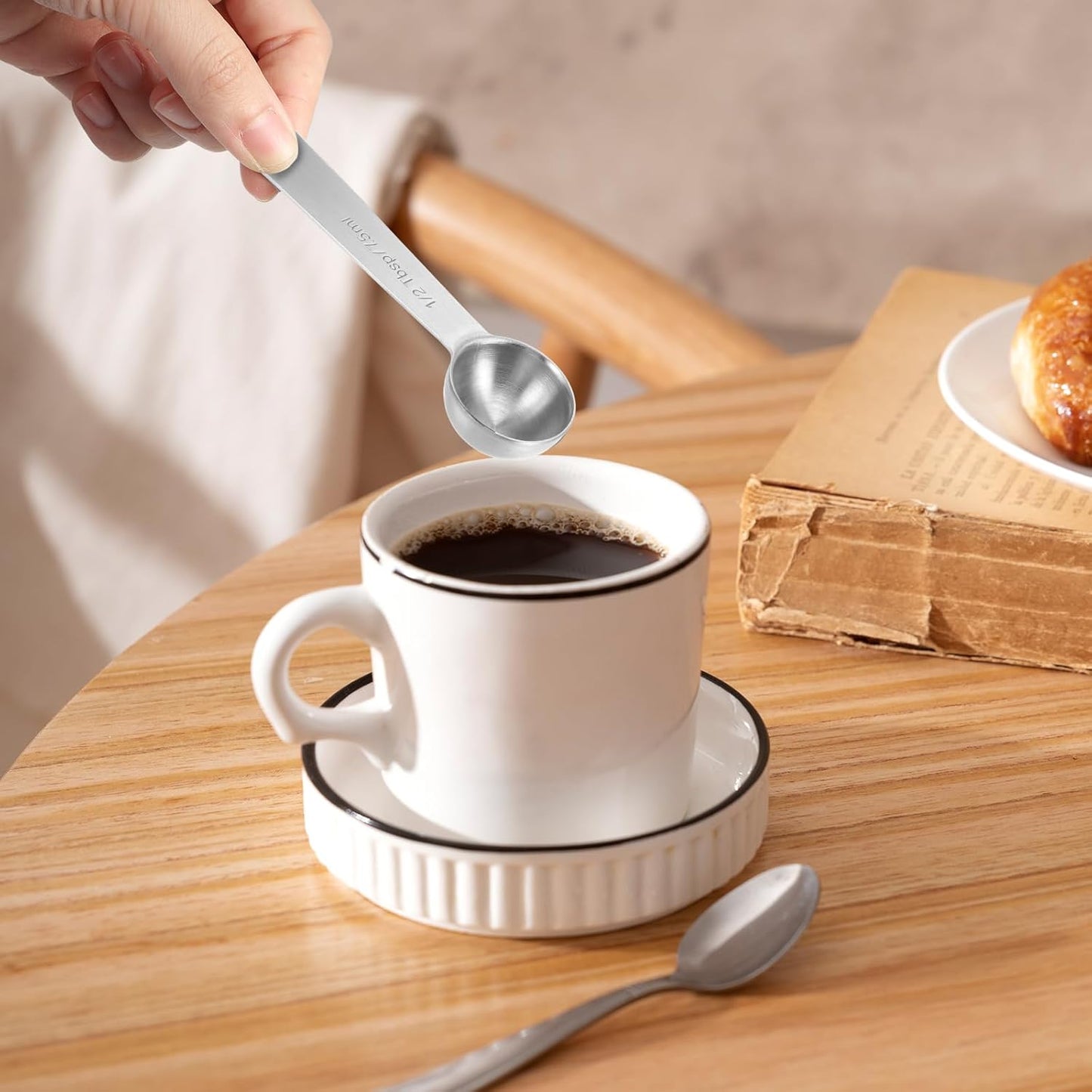 2 PCS Tablespoon Measuring Spoon 1/2 Tbsp Stainless Steel Measuring Spoons 1/2 Teaspoon Scoop Kitchen Cooking Spoon for Measurings Coffee Grains Protein Pet Food, Silver