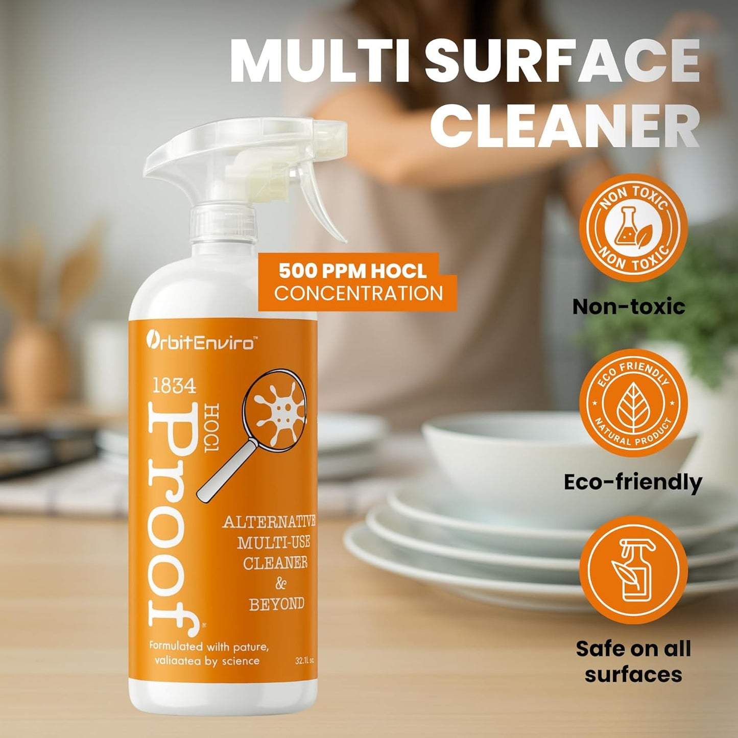 Hypochlorous Acid Cleaner | HOCl 500 PPM | Multi-Surface Cleaner for Home, Gym, Office, Pets & Commercial Use | 32 fl oz - 2pack