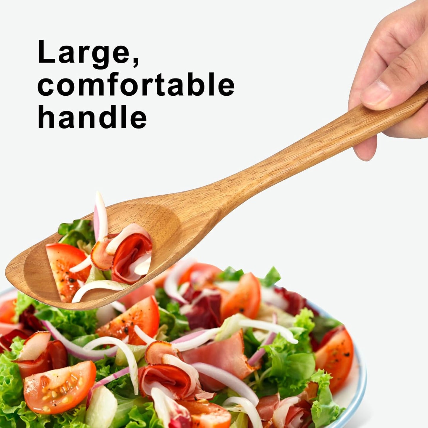 Large Wooden Spoons for Cooking Spatula Non Toxic Teak Kitchen Utensil Best Acacia Wood Cooking Spoon for Mixing Serving Non Stick Bamboo Kitchen Utensils Big Corner Stirring Spoon Long Handle Spatula