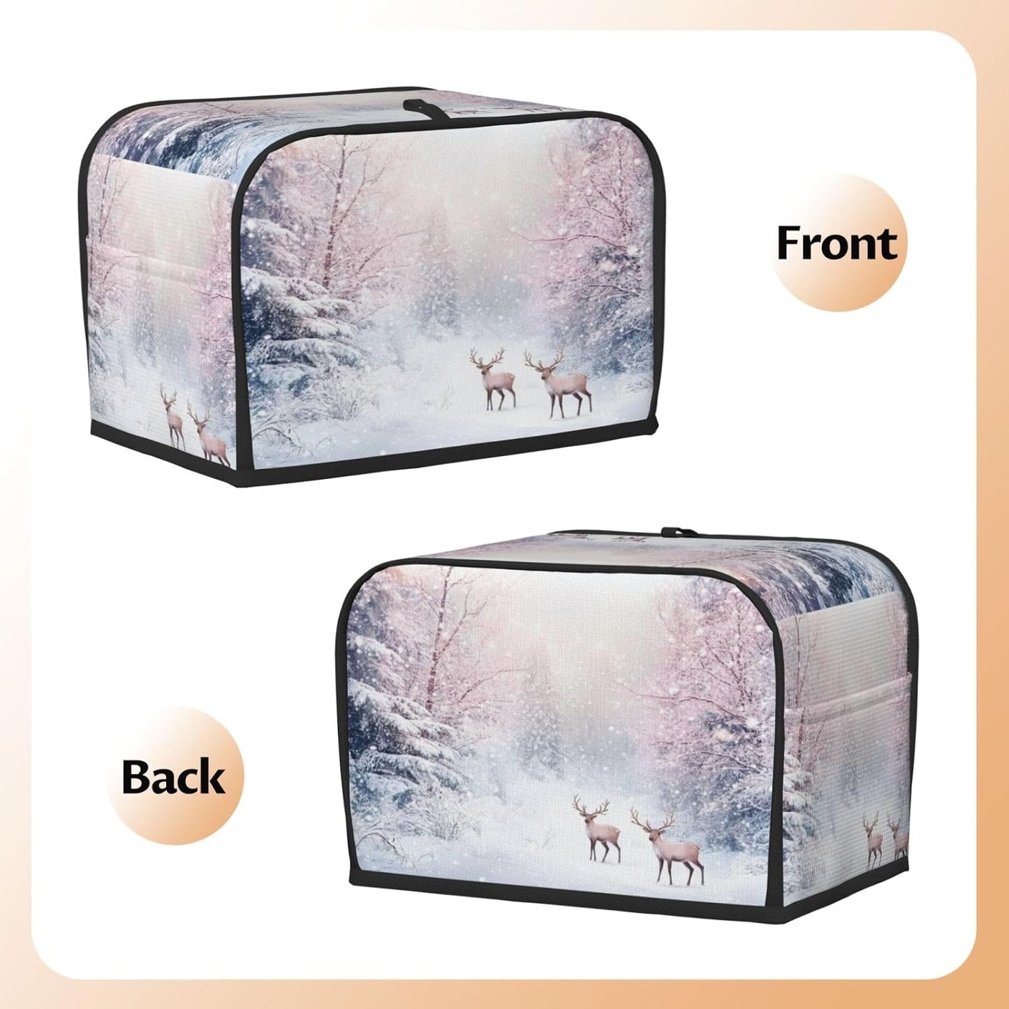 Toaster Cover 2 Slice Winter Deer Forest Christmas Kitchen Small Appliance Covers with Pockets Dust and Fingerprint Protection