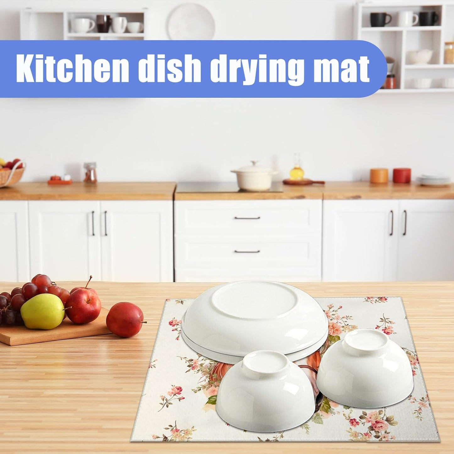 Horse Flower Dish Drying Mat for Kitchen Counter Drying Pad Absorbent Reversible Dish Drainer Rack Mats Draining Pad 18"x24"Inch