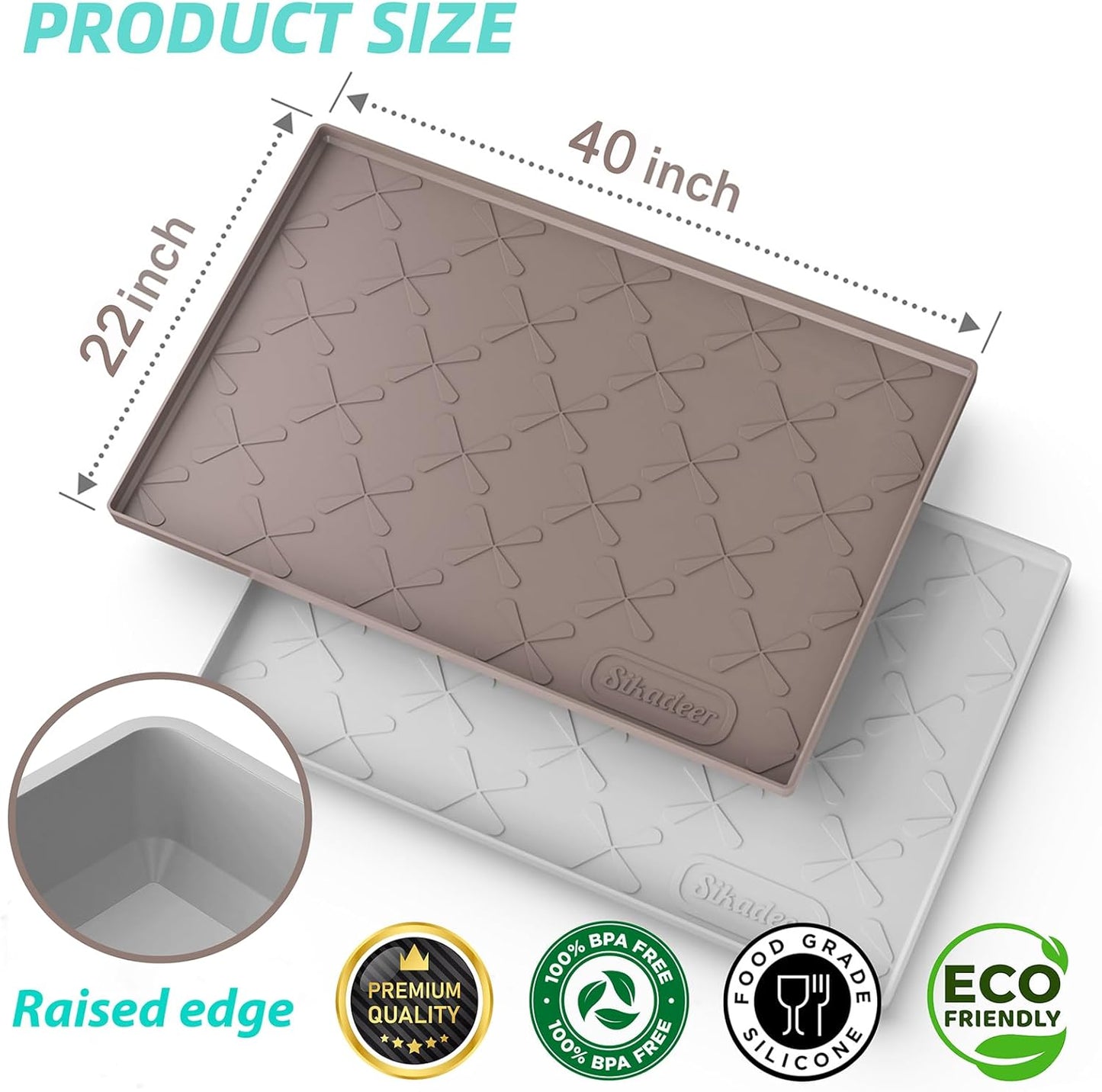 SIKADEER 40" x 22" Under Sink Mat Waterproof, Silicone Mat Kitchen Drawer Shelf and Cabinet Liner, Sink Protector for Kitchen Organizers and Storage, Boot Tray Pet Food Mats