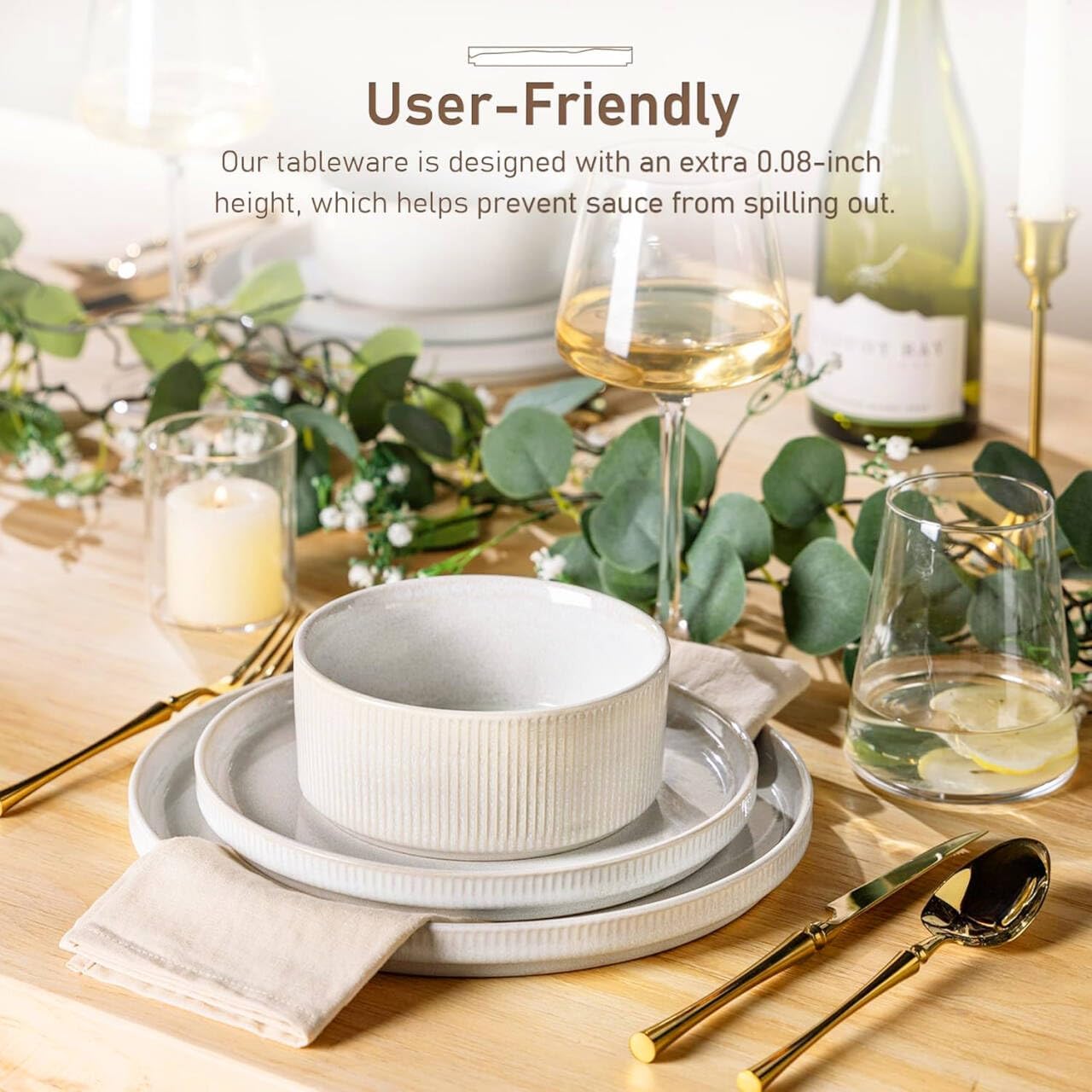 GBHOME Stoneware Dinnerware Sets for 4, Round Reactive Glaze Ceramic Plates and Bowls Set, Highly Scratch Resistant | Dishwasher & Microwave Safe ，Service for 4(12Pcs)